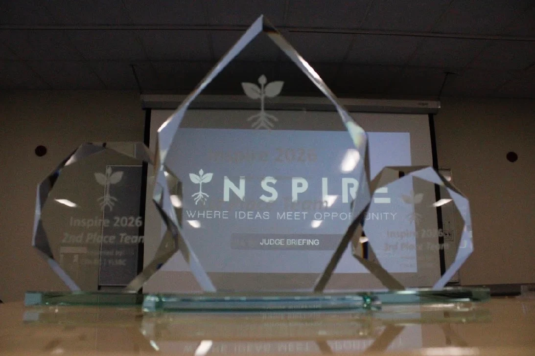 The Inspire trophies on a table before the awards